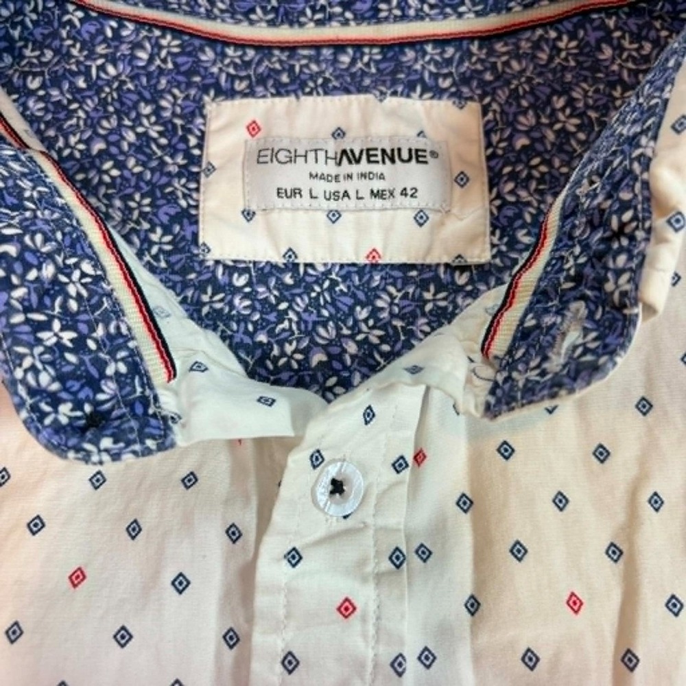 Eighth Avenue Men's Short Sleeve Button Down Shirt Geometric White Size Large L